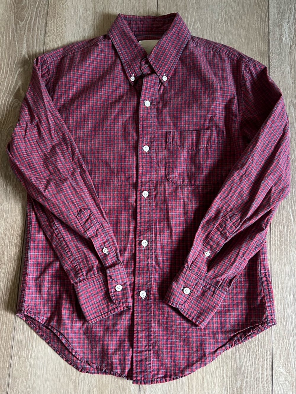 Band of Outsiders Men's Button-Down Long Sleeve Shirt - Red Plaid Sz 1